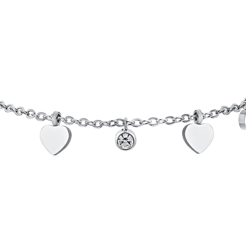 BRACCIALE DONNA IN ACCIAIO CUORI E CRISTALLI