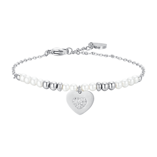 BRACCIALE DONNA IN ACCIAIO PERLE E CROCE BRACCIALE DONNA IN ACCIAIO PERLE E CROCE