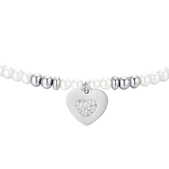 BRACCIALE DONNA IN ACCIAIO CON PERLE SINTETICHE E CUORE