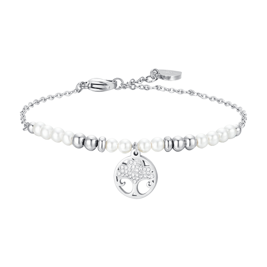 BRACCIALE DONNA IN ACCIAIO CON PERLE SINTETICHE E ALBERO DELLA VITA