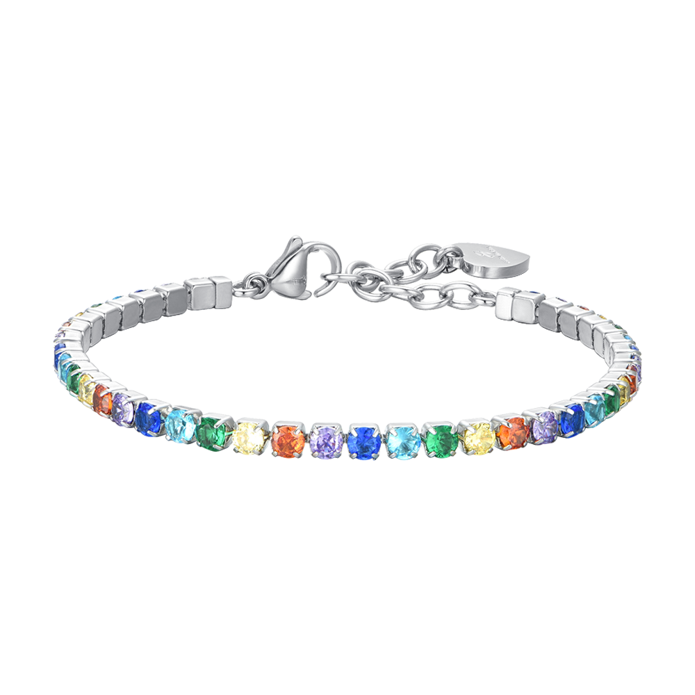 Bracciale Tennis Con Cristalli Multicolori – Placcato Oro – Design A 5 Ciondoli – Gioiello Donna - 2