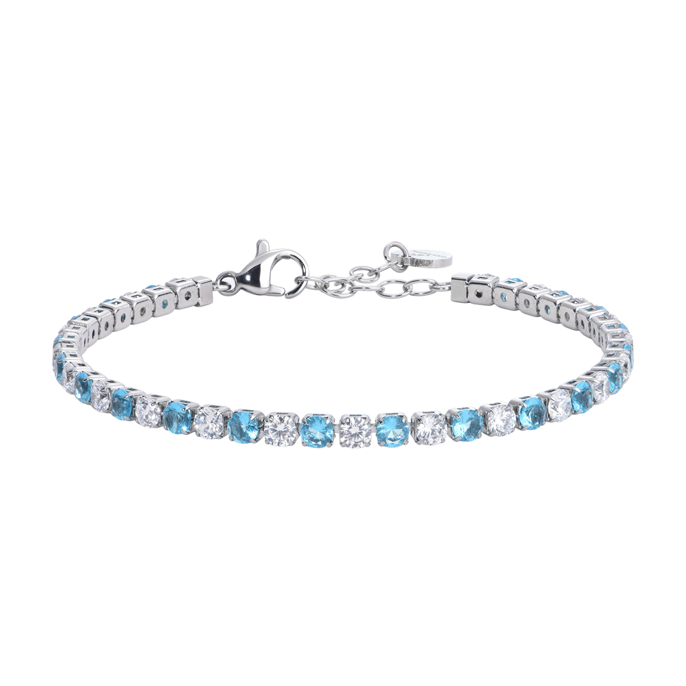 BRACCIALE TENNIS DONNA CRISTALLI AZZURRI E BIANCHI