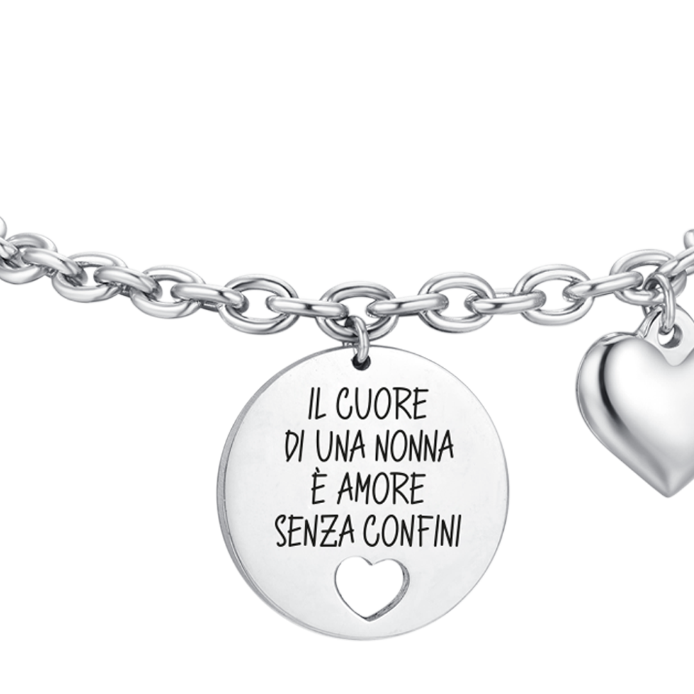 Bracciale Regalo Per Nonna, Argento, Con Ciondolo Inciso. Regolabile (17+3 Cm). In Confezione Regalo. Per Natale O Festa Mamma.