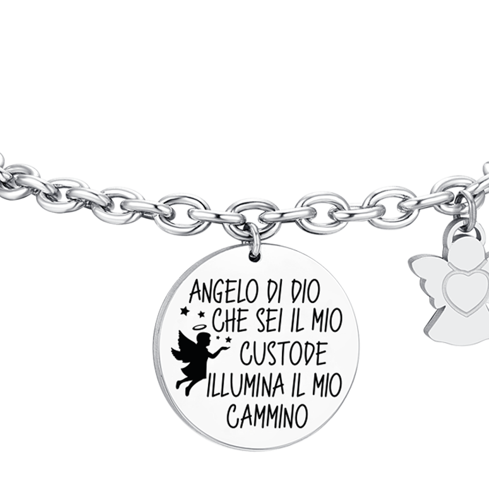Bracciale Con Angelo Custode E Cuore Life Charms: Gioiello Elastico In Confezione Regalo