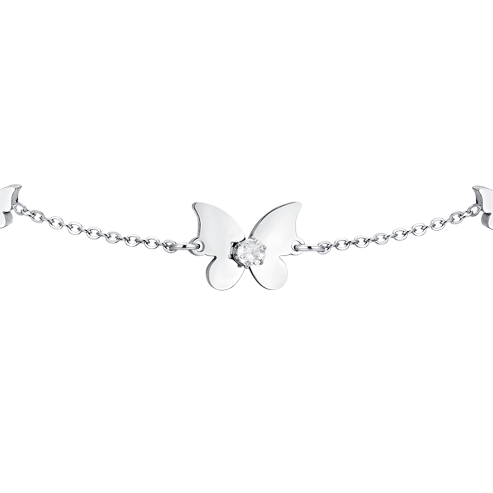 BRACCIALE DONNA IN ACCIAIO FARFALLE E ZIRCONI
