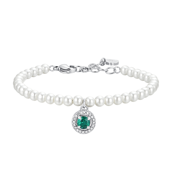 COLLANA DONNA IN ACCIAIO PERLE E ZIRCONE VERDE Luca Barra