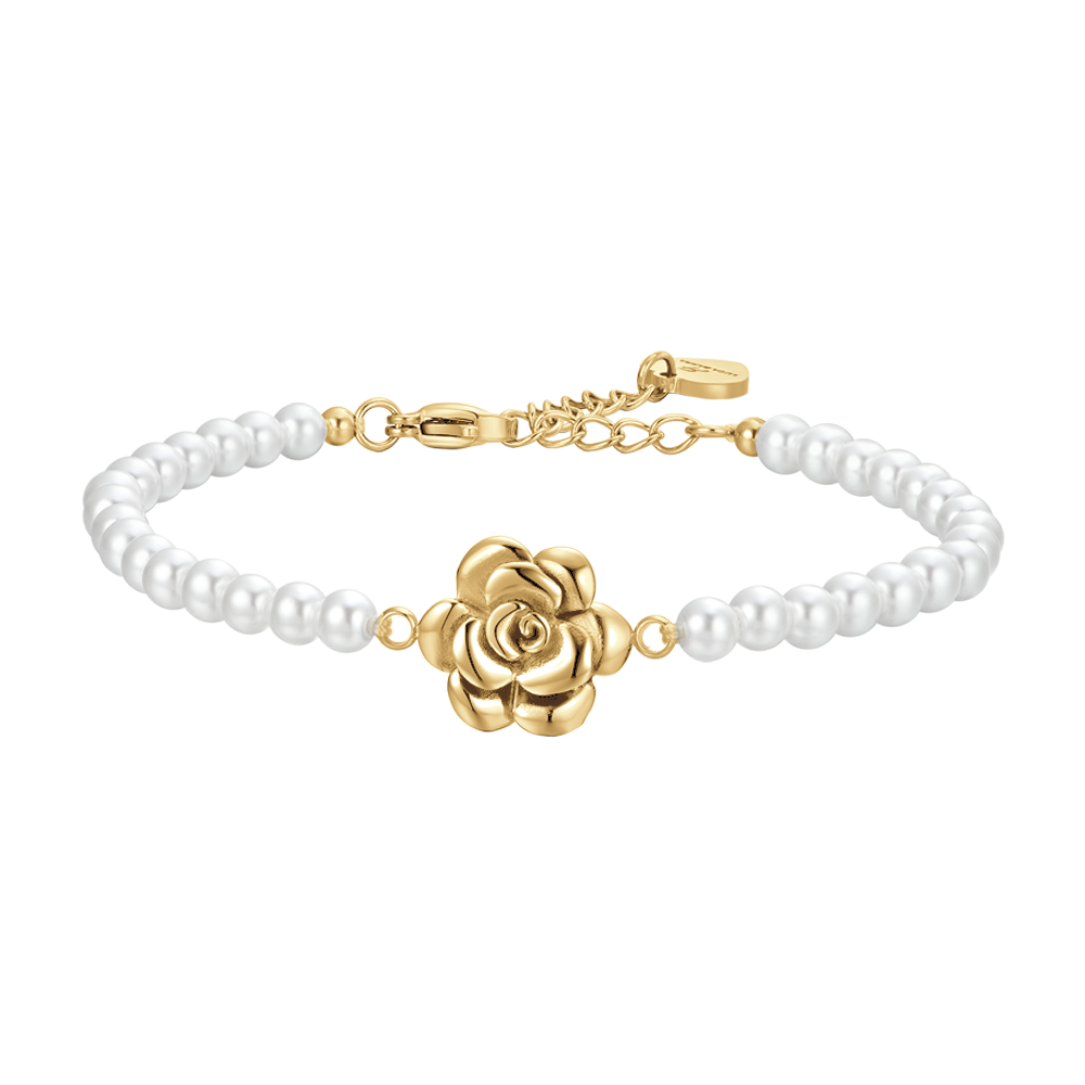 COLLANA DONNA IN ACCIAIO IP GOLD PERLE E ROSA