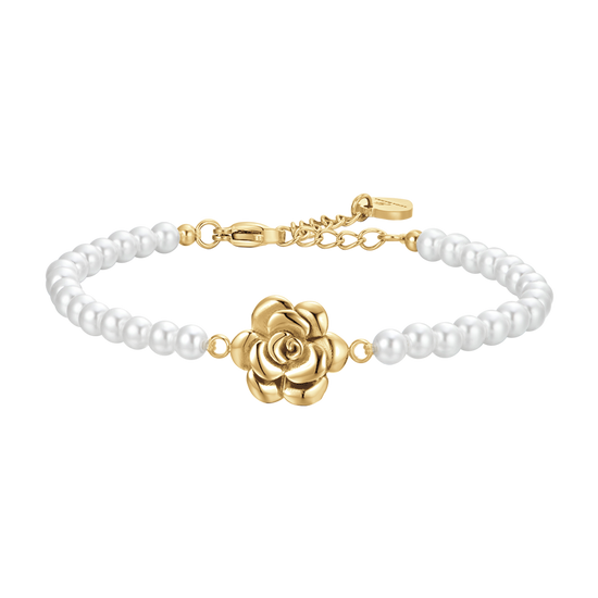 COLLANA DONNA IN ACCIAIO IP GOLD PERLE E ROSA