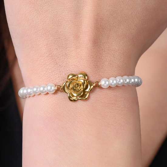 Marlion Jewels Bracciale Tennis Con Piccola Perla – Acciaio Chirurgico 316L Placcato Oro/argento, Ipoallergenico, Fatto A Mano In Spagna, Regalo Per Donna