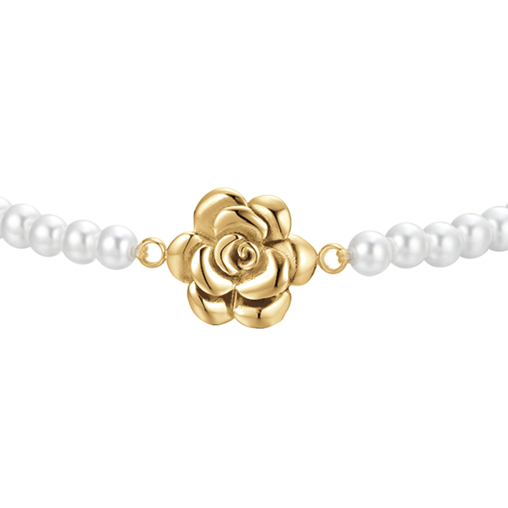 BRACCIALE DONNA IN ACCIAIO IP GOLD PERLE E ROSA