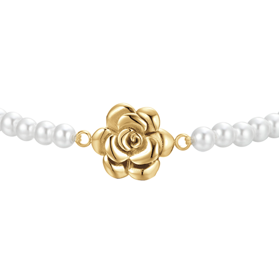BRACCIALE DONNA IN ACCIAIO IP GOLD PERLE E ROSA