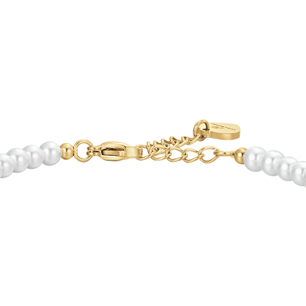 BRACCIALE DONNA IN ACCIAIO IP GOLD PERLE E ROSA