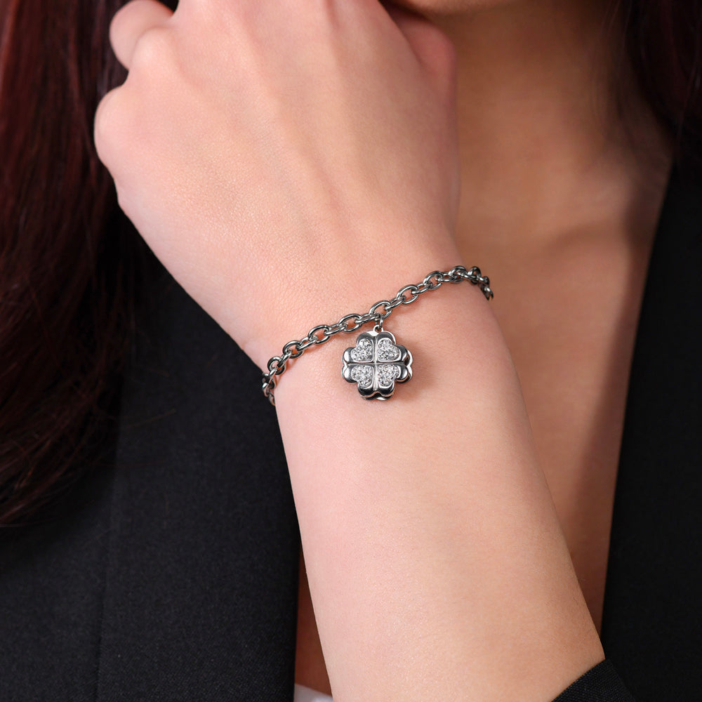 BRACCIALE DONNA IN ACCIAIO QUADRIFOGLIO GIREVOLE