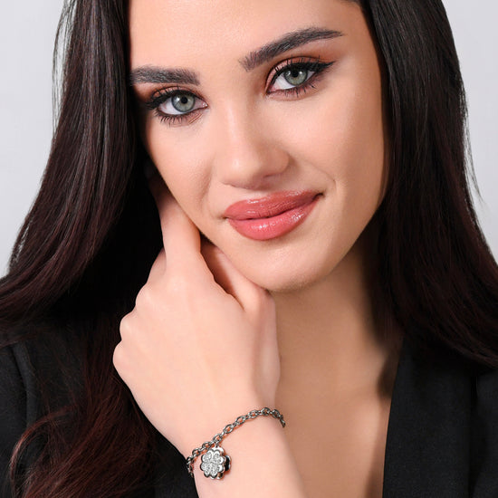 Luca Barra Bracciale Donna Acciaio Con Quadrifoglio E Cristalli Bianchi - Lunghezza 18,5 Cm - Referenza BK1496