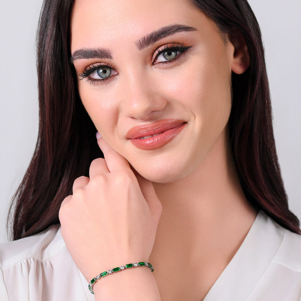 BRACCIALE TENNIS DONNA IN ACCIAIO ZIRCONI VERDI