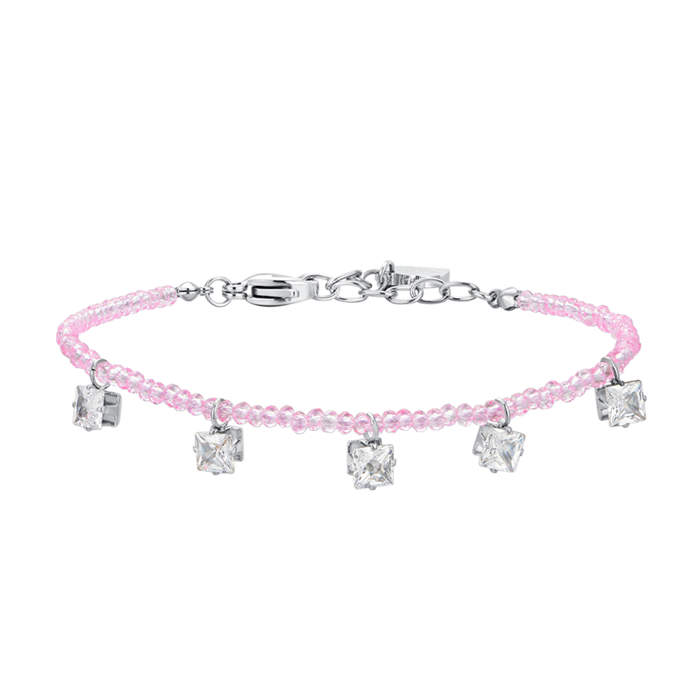 BRACCIALE DONNA IN ACCIAIO CRISTALLI ROSA E ZIRCONI BIANCHI