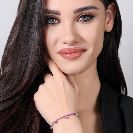 BRACCIALE DONNA IN ACCIAIO CRISTALLI VIOLA E ZIRCONI BIANCHI