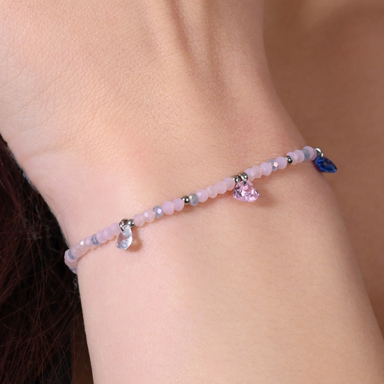 BRACCIALE DONNA IN ACCIAIO PIETRE ROSA E CRISTALLI MULTICOLOR Luca Barra