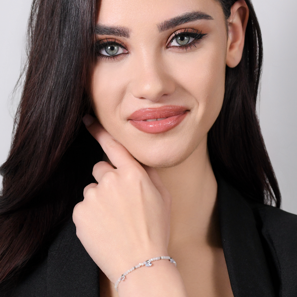 BRACCIALE DONNA IN ACCIAIO PIETRE E CRISTALLI BIANCHI
