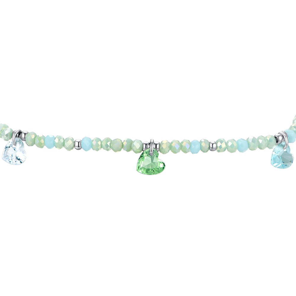 BRACCIALE DONNA IN ACCIAIO PIETRE VERDE ACQUA E CRISTALLI