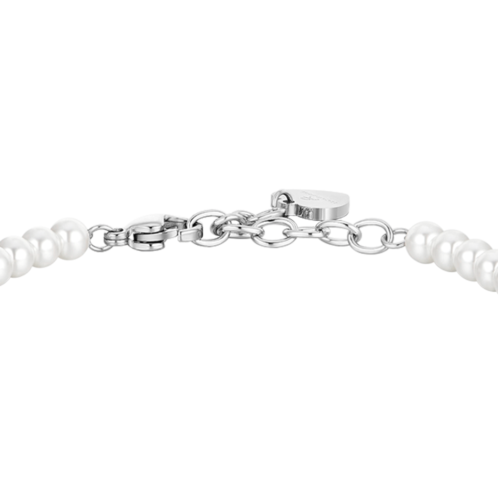 BRACCIALE DONNA IN ACCIAIO PERLE E CROCE
