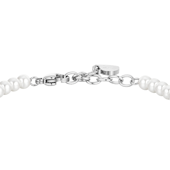BRACCIALE DONNA IN ACCIAIO PERLE E CROCE