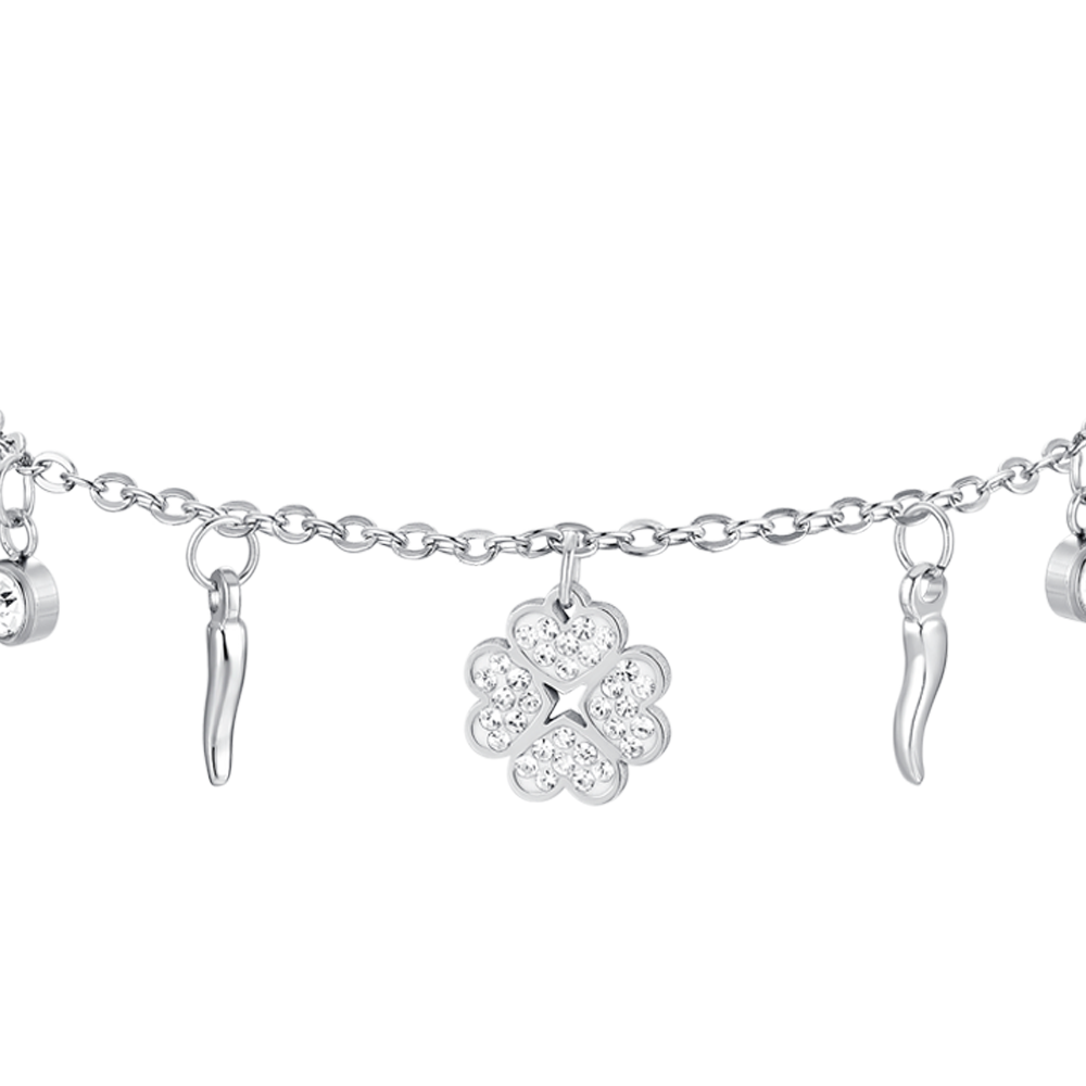 BRACCIALE DONNA IN ACCIAIO QUADRIFGOLIO E CORNI