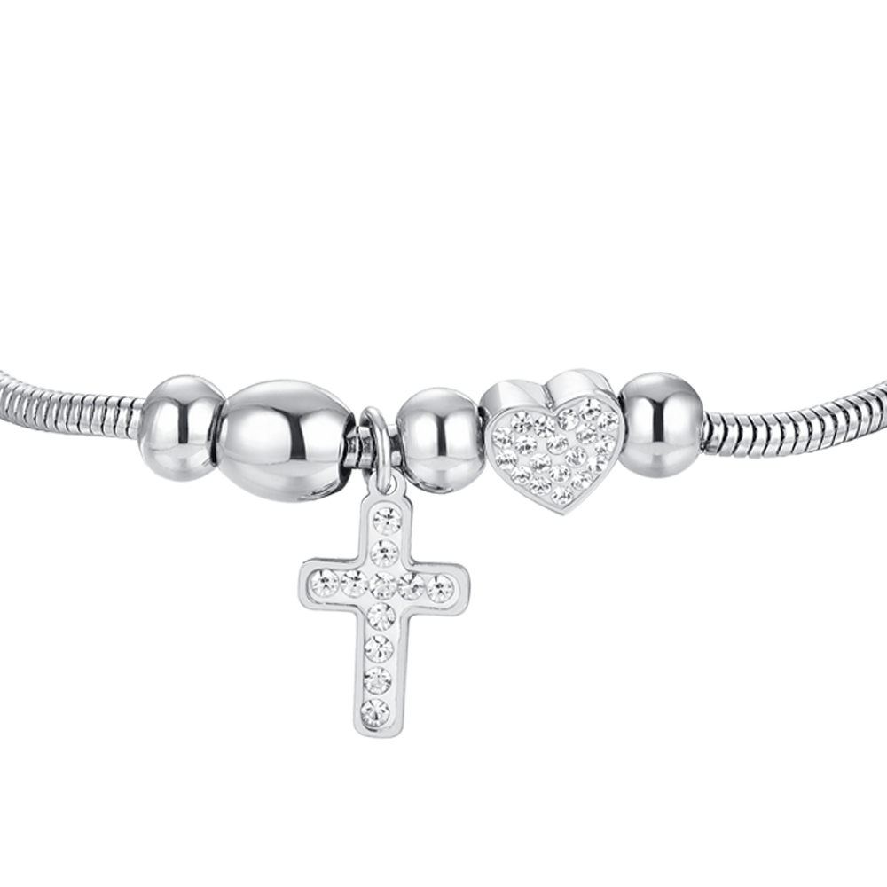 BRACCIALE DONNA IN ACCIAIO CROCE E CRISTALLI