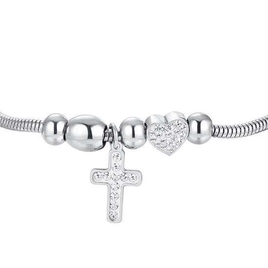 BRACCIALE DONNA IN ACCIAIO CROCE E CRISTALLI
