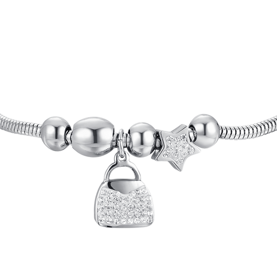 BRACCIALE DONNA IN ACCIAIO BORSA E CRISTALLI