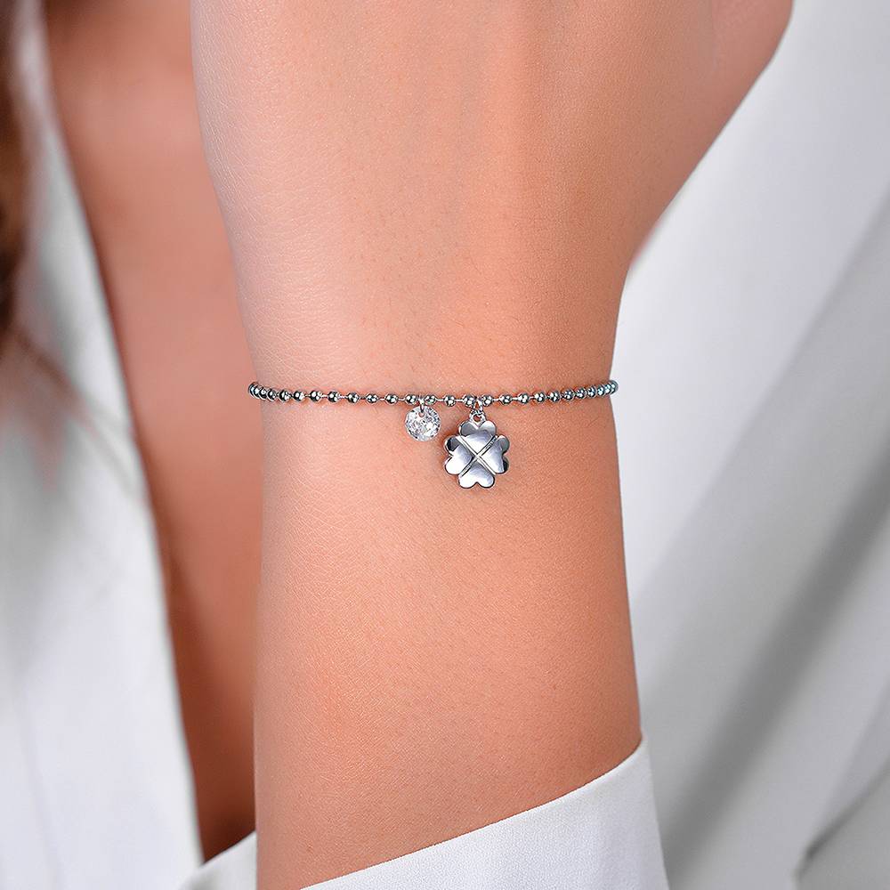 Bracciale Donna Albero Della Vita E Quadrifoglio: Portafortuna In Acciaio Inox Con Perline Blu, 18-22 Cm