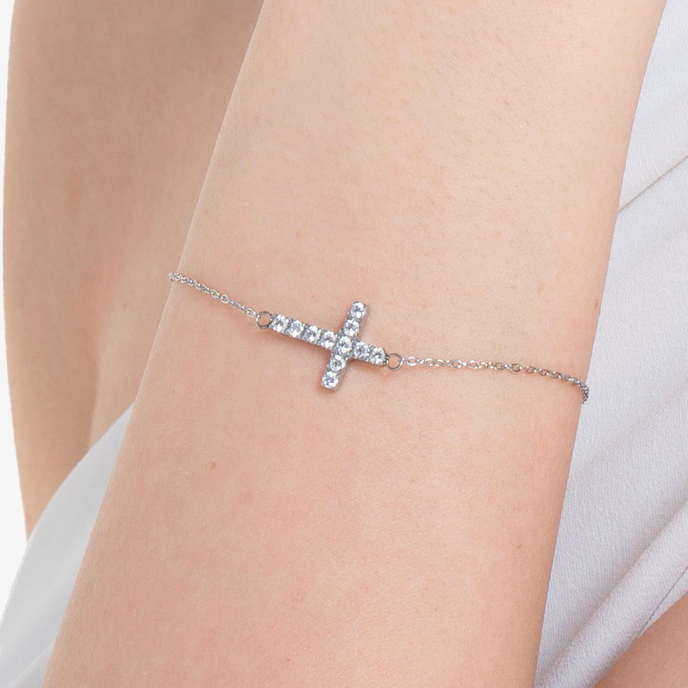 Bracciale a catena in argento sterling 925 autentico, placcato rodio e oro, con Bracciale a catena in argento sterling 925 autentico, placcato rodio e oro, con