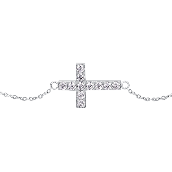 COOLSTEELANDBEYOND Braccialetto da donna con perline scintillanti e croce orizzontale con zirconia cubica, Length 6.69-7.87, Width 0.2, Metallo, Zirconia cubica COOLSTEELANDBEYOND Braccialetto da donna con perline scintillanti e croce orizzontale con zirconia cubica, Length 6.69-7.87, Width 0.2, Metallo, Zirconia cubica