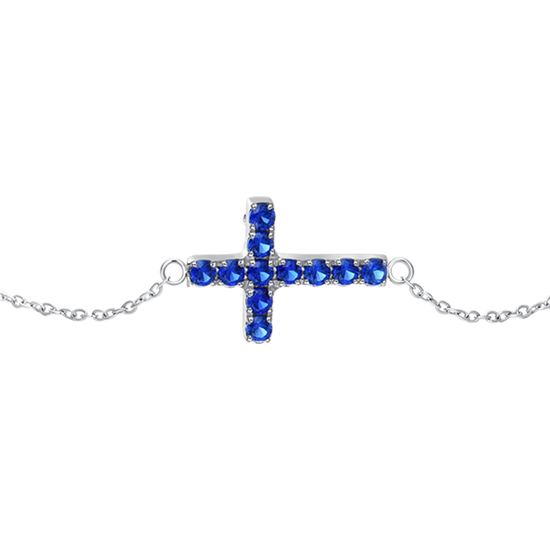 Carica immagine nella Galleria BRACCIALE DONNA IN ACCIAIO CON CROCE E ZIRCONI BLU
