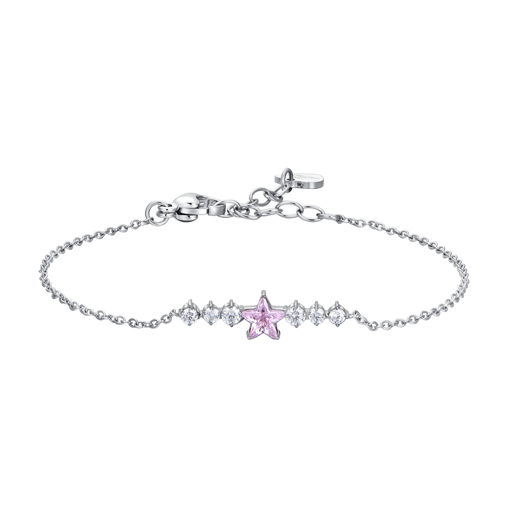 Luca Barra Bracciale Donna Collezione Summer In Acciaio Con Campanelle Smaltate Rosa E Cristalli Bianchi - BK2465