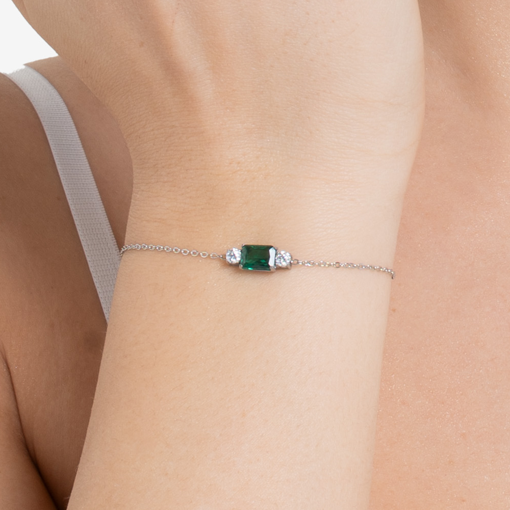 BRACCIALE DONNA IN ACCIAIO CON ZIRCONI VERDE E BIANCHI