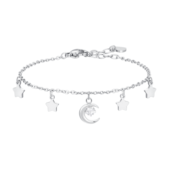 BRACCIALE DONNA IN ACCIAIO, LUNA CON ZIRCONE BIANCO E STELLE