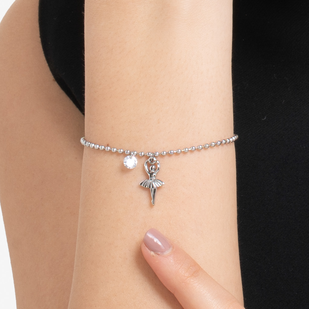 BRACCIALE DONNA IN ACCIAIO CON BALLERINA E ZIRCONE BIANCO
