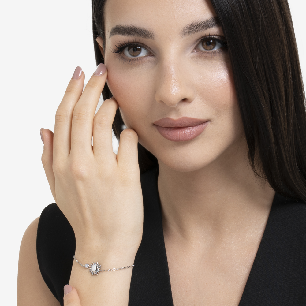 BRACCIALE DONNA IN ACCIAIO CON SOLE E CRISTALLO BIANCO