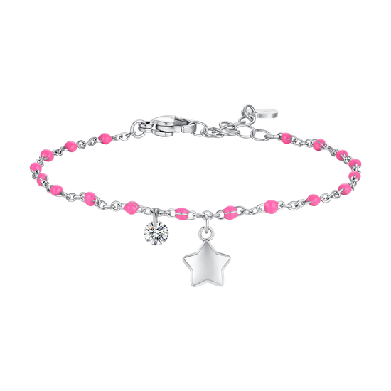 BRACCIALE DONNA IN ACCIAIO CON STELLA, CRISTALLO E PIETRE CON SMALTO FUCSIA