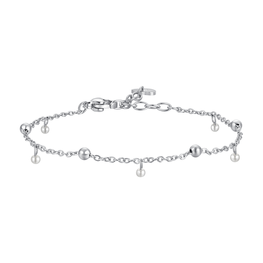 BRACCIALE DONNA IN ACCIAIO CON PERLE BIANCHE