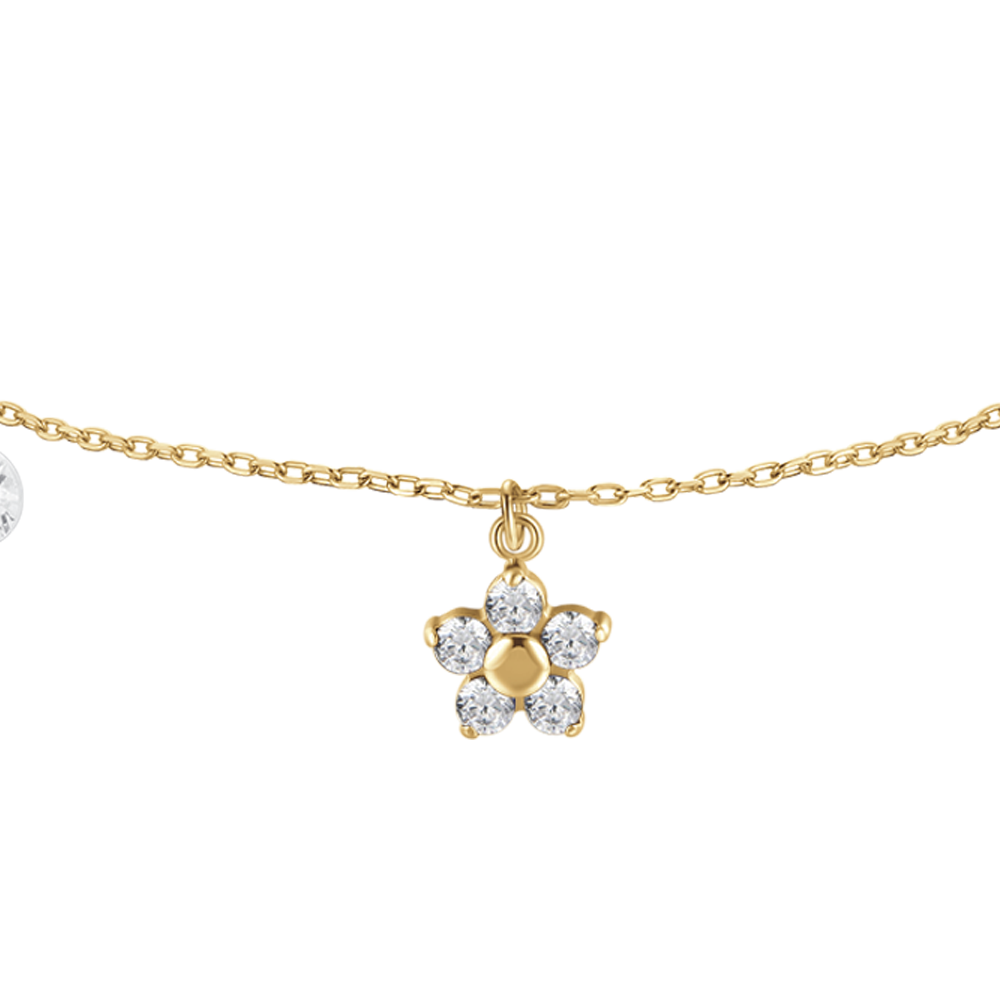 BRACCIALE DONNA IN ACCIAIO COLORE ORO CON PENDENTE FIORE E ZIRCONI BIANCHI