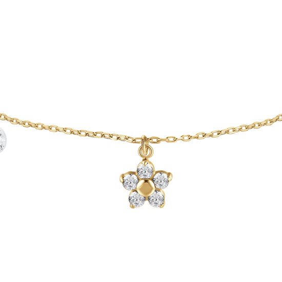 BRACCIALE DONNA IN ACCIAIO COLORE ORO CON PENDENTE FIORE E ZIRCONI BIANCHI