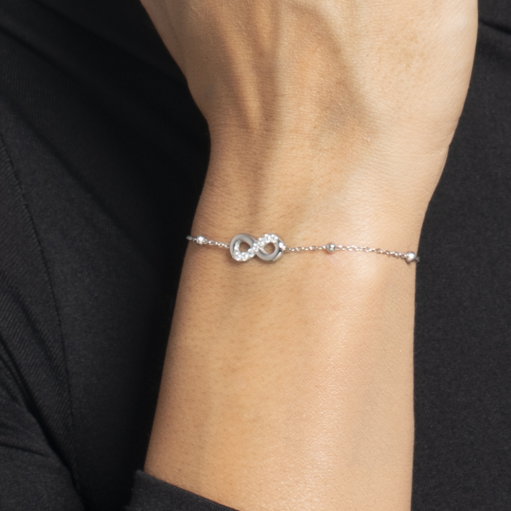 BRACCIALE DONNA IN ACCIAIO CON INFINITO E PUNTI LUCE DI ZIRCONE BIANCO