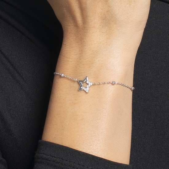 BRACCIALE DONNA IN ACCIAIO CON STELLA E PUNTI LUCE DI ZIRCONE BIANCO