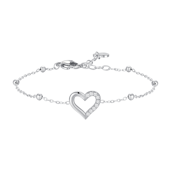 BRACCIALE DONNA IN ACCIAIO CON CUORE E PUNTI LUCE DI ZIRCONE BIANCO
