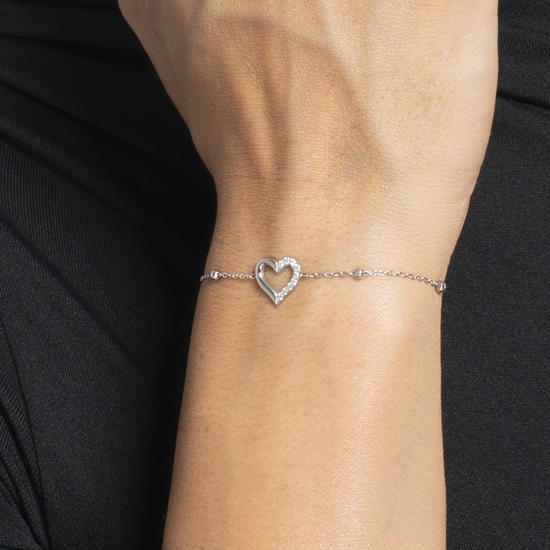BRACCIALE DONNA IN ACCIAIO CON CUORE E PUNTI LUCE DI ZIRCONE BIANCO