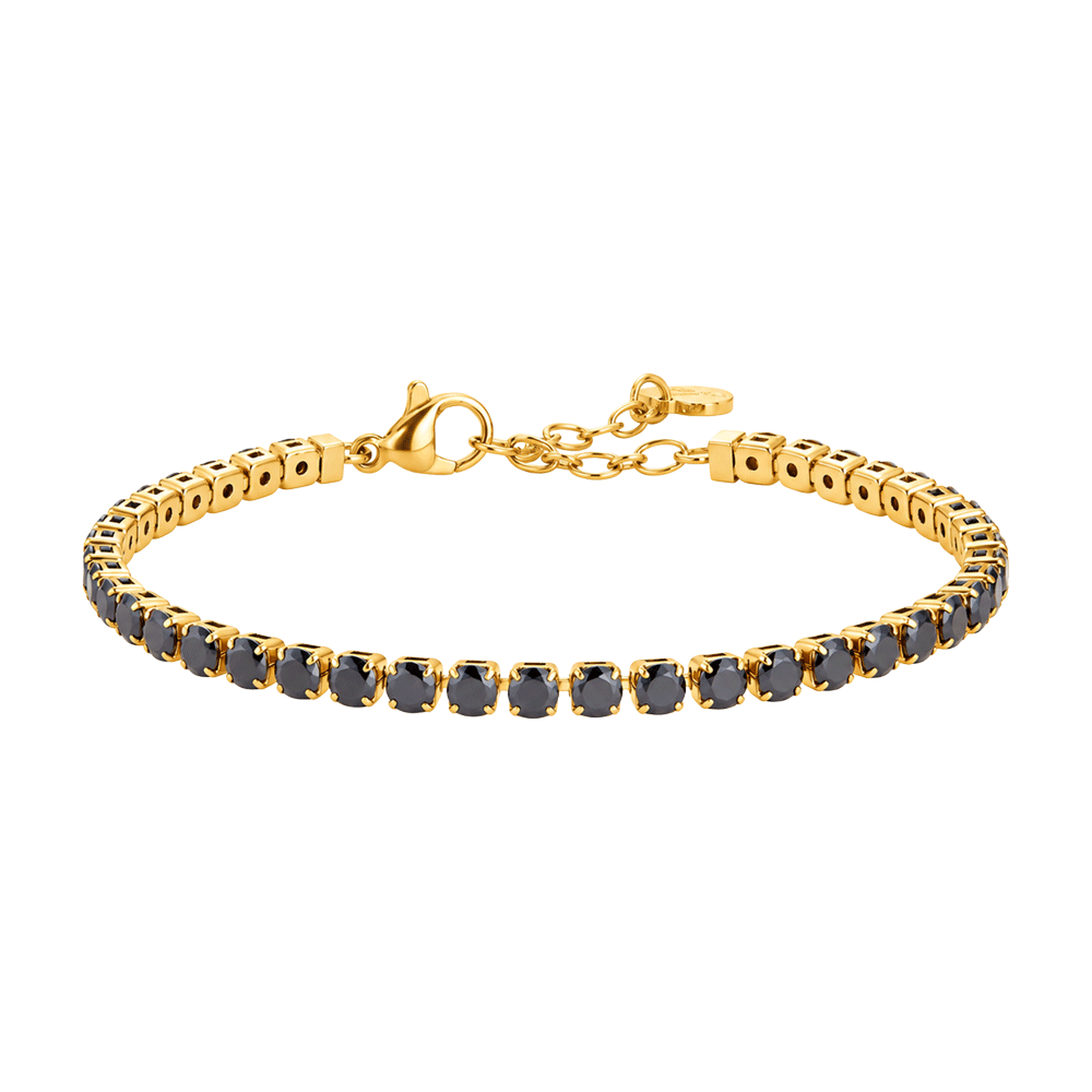 BRACCIALE DONNA TENNIS IN ACCIAIO IP GOLD CON CRISTALLI NERI
