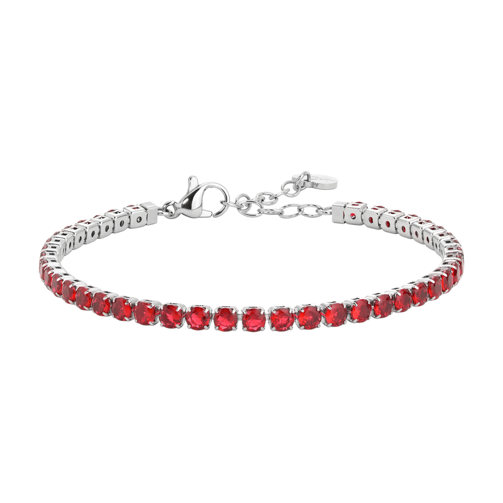 BRACCIALE DONNA TENNIS IN ACCIAIO CON CRISTALLI ROSSI