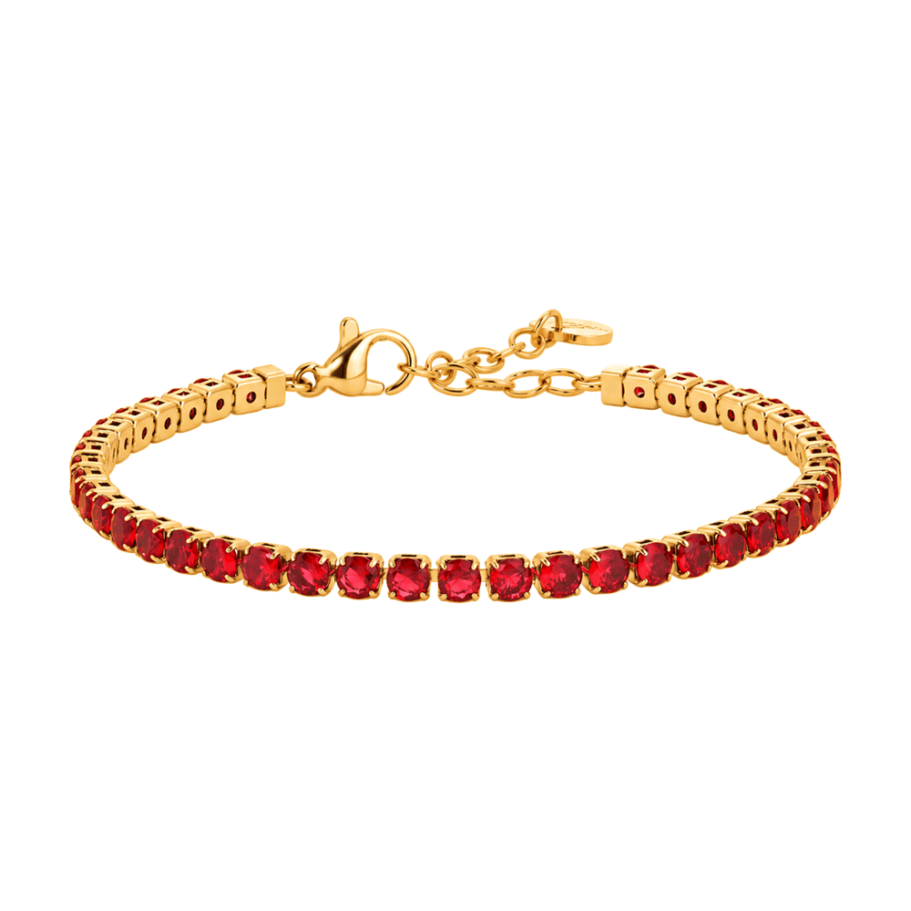 BRACCIALE DONNA TENNIS IN ACCIAIO IP GOLD CON CRISTALLI ROSSI